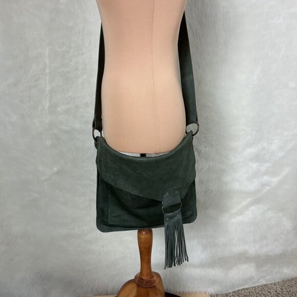 Lisa Leonard Green Leather Tassel Fringe Your Heart In Mine Crossbody Boho Bag - Picture 1 of 7
